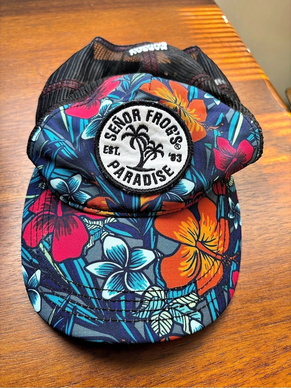 Señor Frogs Floral Trucker Hat in Black & Blue